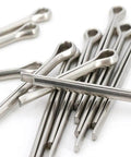 Close-up of 150 Piece 304 Stainless Steel Cotter Pin Clip Fastener Assortment Kit For Bolt Applications With Hairpin Style Design