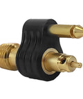 Brass 1/4 Inch NPT Male Fuel Tank Connector For OMC Johnson Evinrude, 2 Prong Tank End Connector, detailed view, black grip