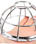 Built Tough Four Piece Fire Sprinkler Head Guards Featuring Hella Secure Tamper Proof Mesh Shields Impact Resistant Sensor Caps For Home Safety And Quick Snap Install Hooks in hand, chrome metal finish.