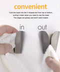 Hands using Stainless Steel V Type Towel Hook With Strong Adhesive No Drill Wall Mount For Kitchen And Bathroom Scratch Resistant Easy Removal Hanger For Towels And Rags with a white towel.