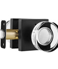 Keyless Privacy Glass Door Knob In Sleek Matte Black With Vintage Crystal Finish For Bedroom And Bathroom Doors Interior Door Knobs With Push Button Lock Heavy Duty Yet Elegant Glass Hardware, side view showing crystal knob and black base.