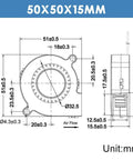 Technical diagram of a 50mmx15mm 5015 Blower Fan 24V for 3D printers with precise measurements and airflow details.