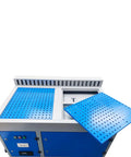 Downdraft Table Dust Collector For Metal Working And Welding Fume Extraction With Multi Stage Purification, top view showing blue panels