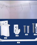 Heavy Duty Wire Shelf Support Brackets Kit For Closets Featuring Solid Metal Bars Wire Shelving Clips Corner Mounts And Screws showing components and wall clips.