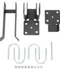 Solid Carbon Steel Double Gate Latch With Strong Arm Design For Chain Link Fences installation components including brackets and bolts.