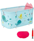 Heavy Duty Foldable Portable Bathtub For Adults With Freestanding Design Collapsible Spa Tub whale print, pillow, pump
