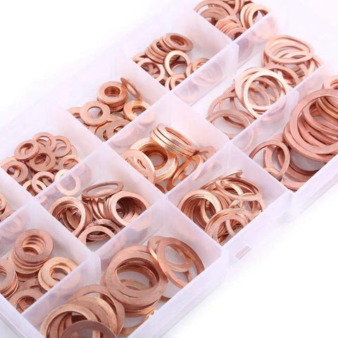 Killer Copper Flat Washers 280 Pcs Set 12 Sizes Screws Bolts Fasteners Storage Case, assorted copper washers in labeled organizer
