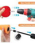 Six Piece Car Wheel Polishing Kit with Foam Cones and Balls, hex extension installation for short and long handles shown