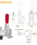 Heavy Duty 4 Pack Vertical Toggle Clamps With Slick Quick Release Design, Dang Sturdy 200 Lb Hold, Antislip Rubber Pads For Woodworking Jigs Fixture Build And Shop Projects, detailed diagram with dimensions.