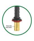 Heavy Duty Brass Shank Universal Toilet Fill Valve With Smooth Water Adjustment Dial And Preinstalled Washer For Real Quick Zero Hassle Swap Job In Matte Black Finish showing brass shank and rubber seal.