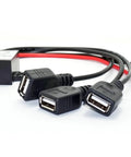 Beefed Up 12V 24V To 5V Car Power Converter With Triple USB Ports, 6A 30W, cables and USB ports close-up view.
