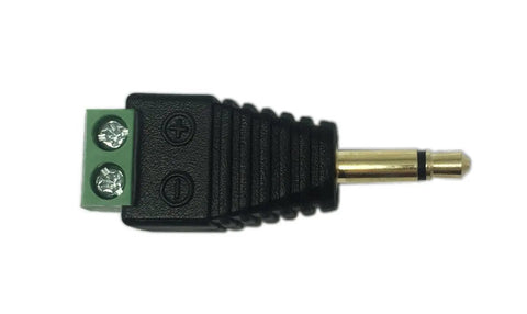 Three Point Five Millimeter Ts Mono Male To Two Pin Screw Terminal Female Aux Headphone Adapter Solderless Balun Converter close-up view