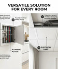 Heavy Duty Aluminum Access Panel For Drywall And Ceiling, Large Attic Access Door For Hvac Plumbing, Self Adhesive Flush Mount Wall Cover With Magnetic Latch, White 12x18 Inch; showing plumbing access and organized wires.