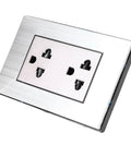 Solid Stainless Steel Wall Outlets Heavy Duty Ten Piece Electrical Sockets For Home And Office sleek stainless steel socket with multiple ports.