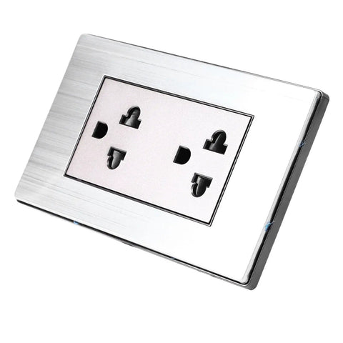 Solid Stainless Steel Wall Outlets Heavy Duty Ten Piece Electrical Sockets For Home And Office sleek stainless steel socket with multiple ports.