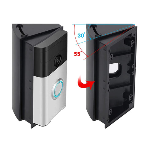Adjustable 30 To 55 Degree Doorbell Angle Mount For Video Doorbells 2 3 3 Plus 4 Battery Doorbell Plus Pro 2023 2024 Release Slick Wedge Kit Camera Mount Bracket For Apartment Easy Install with side view showing angle tilt