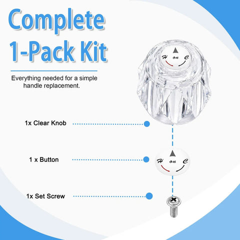 Clear Knob Faucet Handle Replacement Kit For Delta RP2391, Single Offset Hole Shower Tub Faucet Knob, complete 1-pack contents