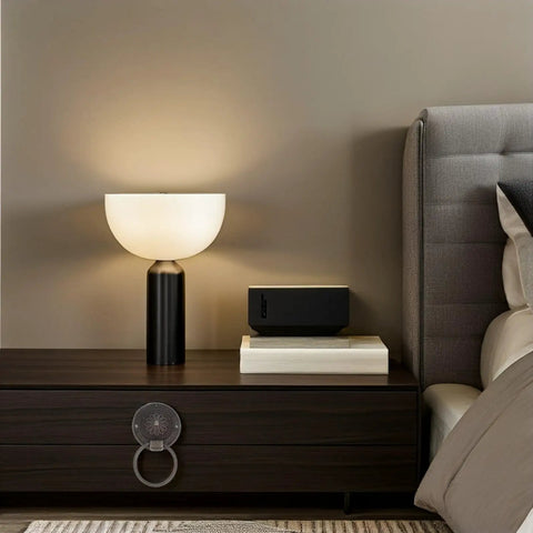 Bedroom nightstand with vintage round drop ring drawer pull, zinc alloy, antique bronze, part of 12 pieces small furniture hardware set.