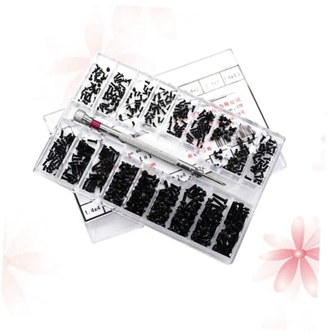 18 Piece Miniature Screw Set With Flat Countersunk Head Micro Screws For Glasses, Watches, And DIY Projects In A Clear Storage Box