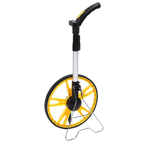 Aramox Digital Measuring Wheel Aluminum Alloy Telescopic Distance Measure with black and yellow wheel and adjustable handle.