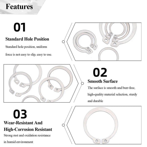 Features of External Circlips C Clip Retaining Snap Rings 304 Stainless Steel For Axles Shafts And Other Moving Parts DIY Friendly Heavy Duty 50 Pcs Size 21mm 22mm 23mm 24mm 25mm