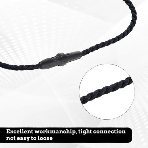 Hella Sturdy Black Cotton Hang Tag Strings With Quick Click Snap Lock Pins 200 Pack showing twisted black strap and snap lock.
