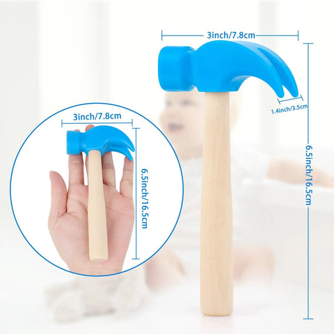 Wooden Hammer Toy Set For Kids Educational Hands On Pretend Play Tools Durable Safe Wood Kid Friendly Blue Color Great For Learning Building Party Games And DIY Fun, 6.5in/16.5cm
