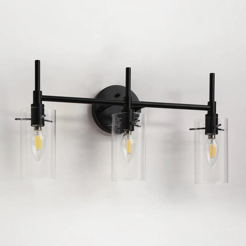 3-Light Gold Vanity Light With Seeded Glass Shades For Bathroom Over Mirror, Sleek Fixture With Cozy Glow And Luxe Finish, 24.5 Inch