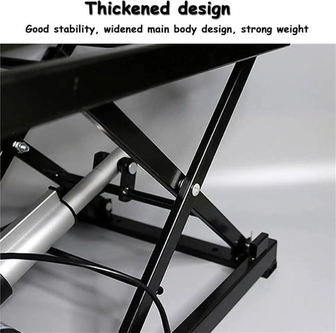 Sturdy Black Single Scissor Electric Lift Table With Height Adjustable Hydraulic Scissor Platform For Heavy Duty Material Handling In Your Warehouse, showing thickened design and stability.
