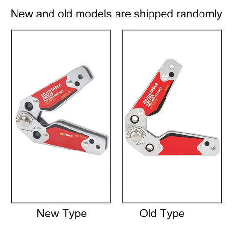 Heavy Duty Welding Magnetic Holder With Adjustable 20 To 200 Degree Angles, showing new and old model types side by side.