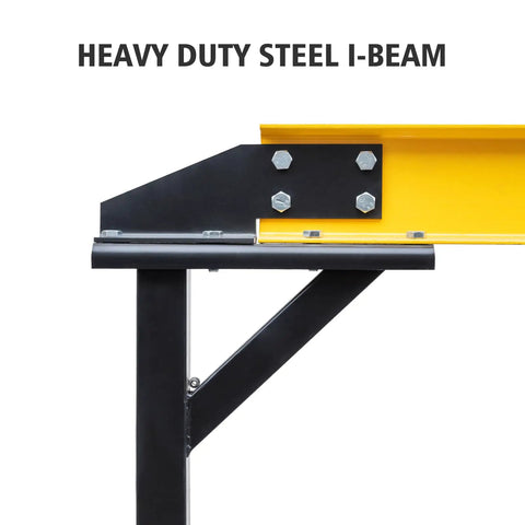 Heavy Duty Portable Gantry Crane 2 Ton 4400 Lb Load Capacity Adjustable Lift Rig Ranging From 97 To 141 Inches Tall side view of steel I-beam.