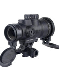 Side view of Fast Target Acquisition Red Dot Sight 1x25 with 2 MOA Dot and Adjustable LED Includes Full Co Witness Quick Release Mount.