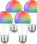 Set of four multicolor LED smart bulbs with rainbow gradient design, suitable for smart home lighting.