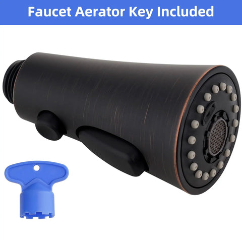 Universal Three Mode Pull Down Kitchen Faucet Spray Head Replacement With Fifteen Adapters, oil rubbed bronze finish, aerator key