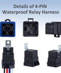 4 Pin 12V DC IP65 Waterproof Relay Harness Kit With Heavy Duty 40/30 Amp Rating view of various angles and components