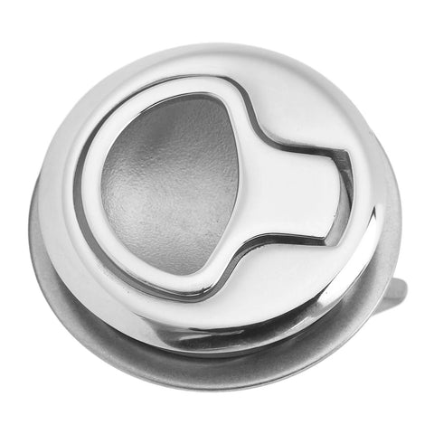 Round chrome flush-mount pull handle, 44mm, 316 stainless steel, for marine lockers