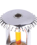 Top Shelf 2 Pack Fire Sprinkler Heads One Half Inch Copper Body Upright Style view of the top with glass bulb and metal base.
