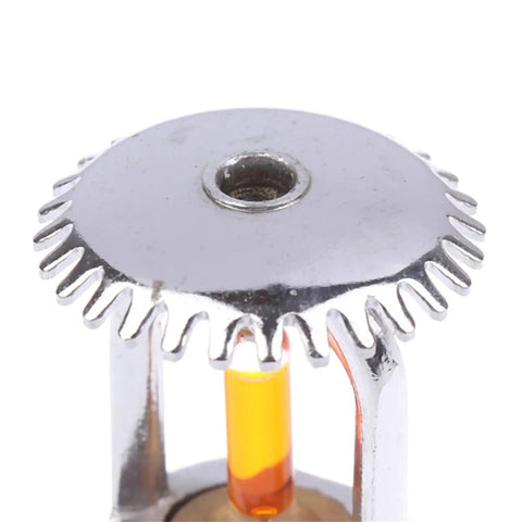 Top Shelf 2 Pack Fire Sprinkler Heads One Half Inch Copper Body Upright Style view of the top with glass bulb and metal base.