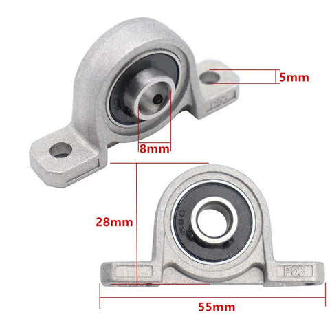 10 Pieces 8 mm Bore Pillow Block Bearings Rail Mounted Self Aligning Zinc Alloy 55 By 29 By 13 mm Block With 5 mm Mounting Holes And 8 mm Inner Diameter For Easy Replacement And Smooth Motion Pro Grade shown from top and front view