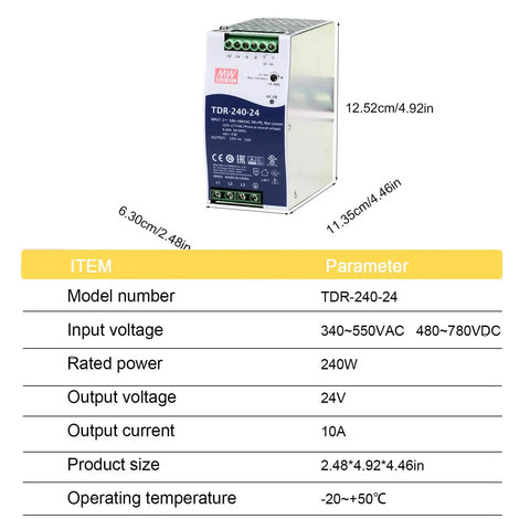 Three Phase DIN Rail Power Supply 240W 24V 10A Built For Tough Industrial Control Systems With Low Harmonic Current UL61010 Certified