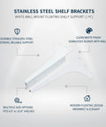 White Stainless Steel Shelf Bracket For Wall Mounted Floating Shelves Heavy Duty Display Support close-up, showing mounting details