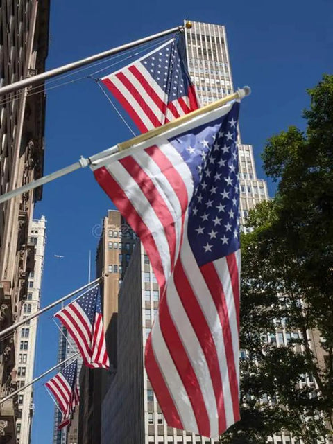 Ditch The Tangle Knot To The Curb With This Slick 360 Rotating Flag Pole Mounting Ring Clip Built For No Sweat Assembly And Bright Yard Showcase All Season Long with several US flags waving in the breeze.