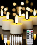 Flameless Rechargeable Tea Lights With Remote Timer LED Battery Operated Flickering Candles Safe For Kids And Pets For Home Holiday Decor Cozy Vibe Mood Lighting Romantic Table Centerpieces Six Pack with USB and remote shown