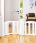 Wooden Freestanding Foldable Pet Gate for Dogs 24 Inch High 3 Panels Step Over Fence for Doorways and Stairs in home