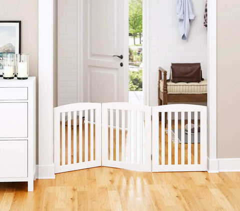 Wooden Freestanding Foldable Pet Gate for Dogs 24 Inch High 3 Panels Step Over Fence for Doorways and Stairs in home