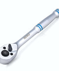 Three Eighths Inch Ratchet Wrench With Hundred Tooth Reversible Gears, Three Point Six Degree Swing, Chrome Vanadium Steel