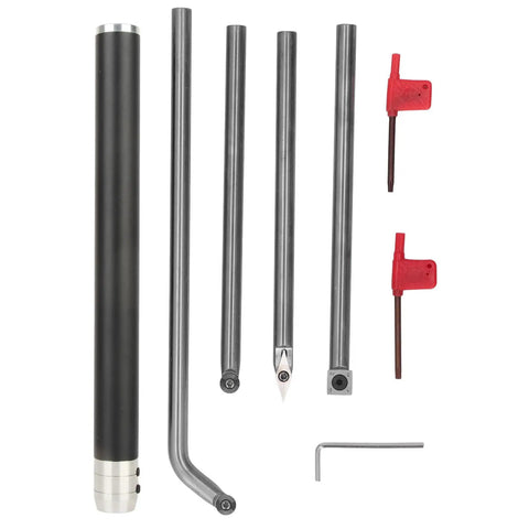 Super Cool Removable Wood Lathe Turning Tools Set With Hard Carbide Bits on a white background, featuring metal bits and handles.