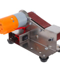 Uonlytech Mini Bidirectional Electric Belt Sander Grinder With Strong Copper Motor,Compact Portable Sanding Machine For Jewelry Parts And Daily Hobby Workshop Use,Quiet And Efficient Finish, showing motor and sanding belt.