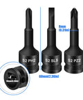Top Notch Izytoinda Manual 3/8 Drive Slotted Bit Socket Set Made From Tough Alloy Steel For Super Fast Workshop Repairs And Daily DIY Fixes With Ph2 Sl5 Pz2 Bits That Grip Like A Charm, 3pcs S2 bits, 60mm
