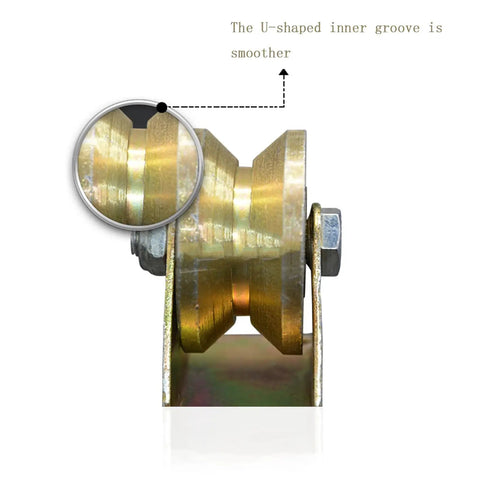 Close-up of Built Legit And Rock Solid 3 Inch Wide Groove U Track Wheels showing U-shaped inner groove for smooth gliding.